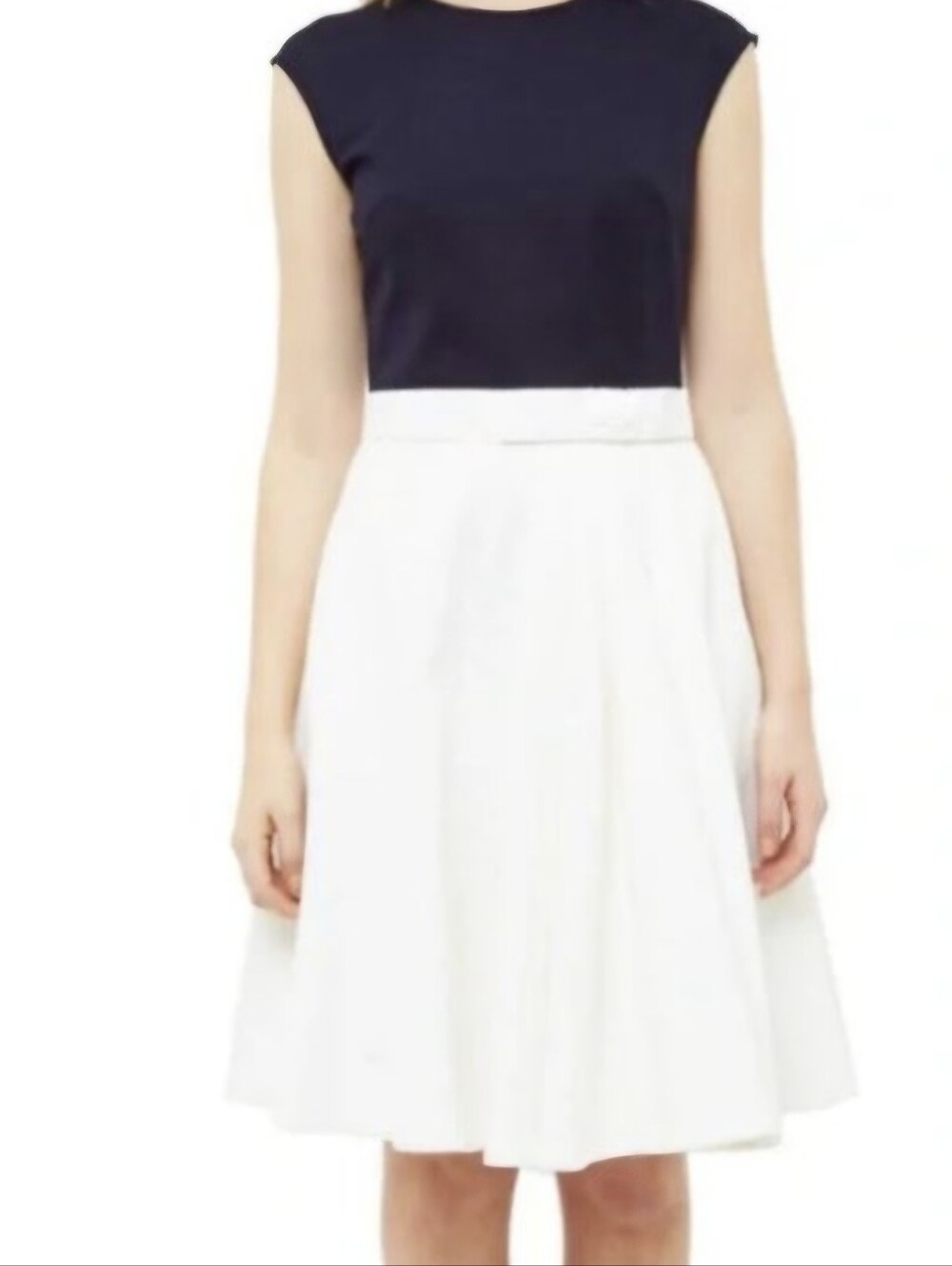 Ted Baker London Canniey Two-Tone Fit & Flare Bow Waist Dress Navy White 2/US 6 - Picture 3 of 16